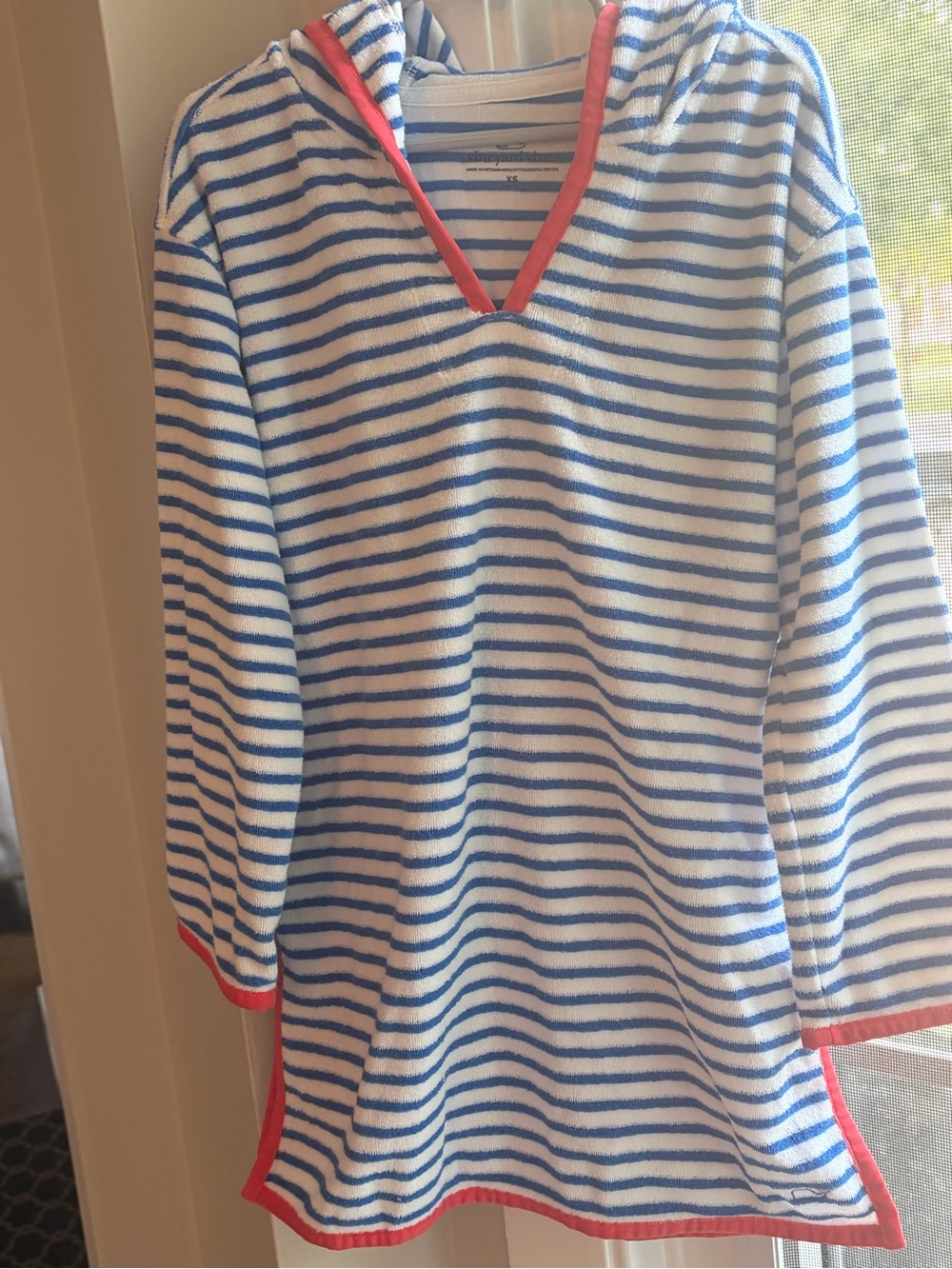 Vineyard Vines Cover Up- Striped in Blue & White with Pink Trim
